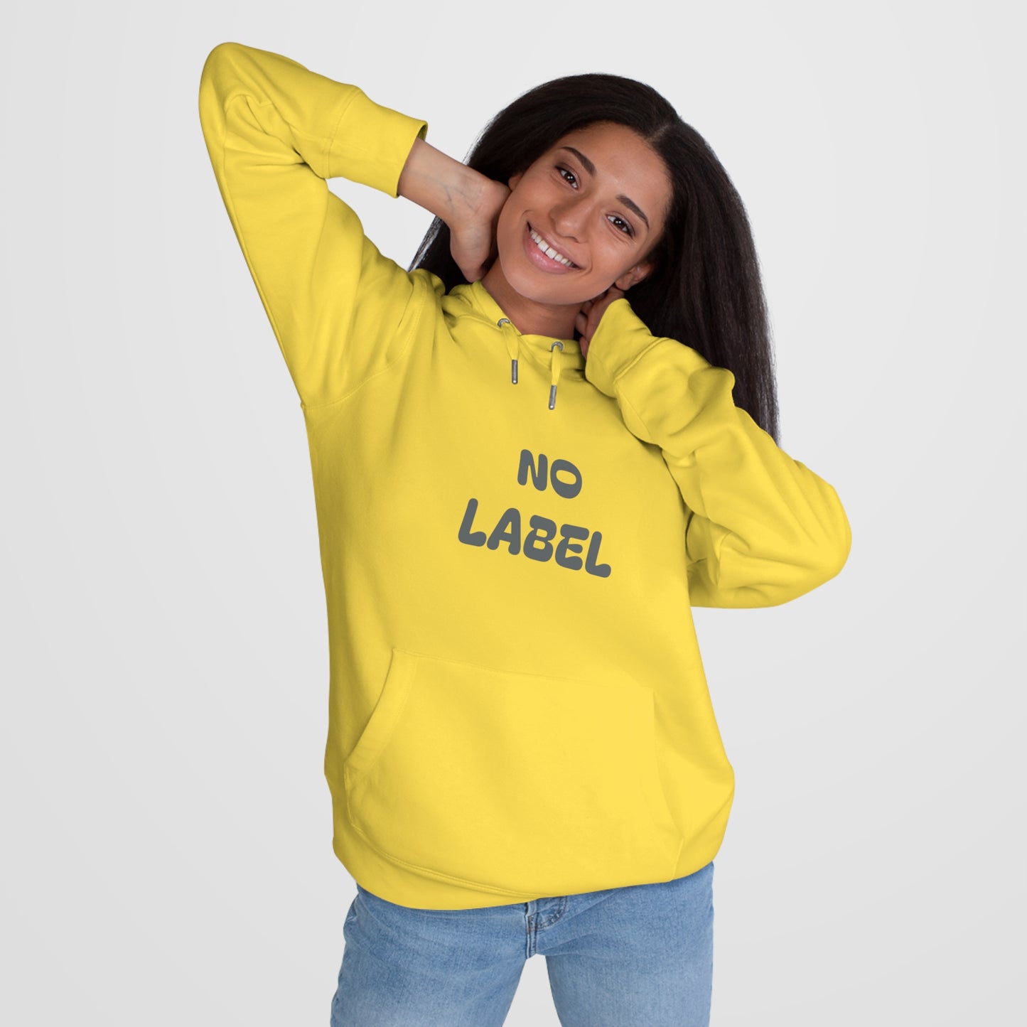 No Label Darkgrey on Yellow Hoodie Printify