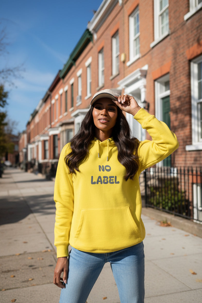 Woman model wearing a No Label Darkgrey on Yellow Hoodie - UpNorth SPORTS