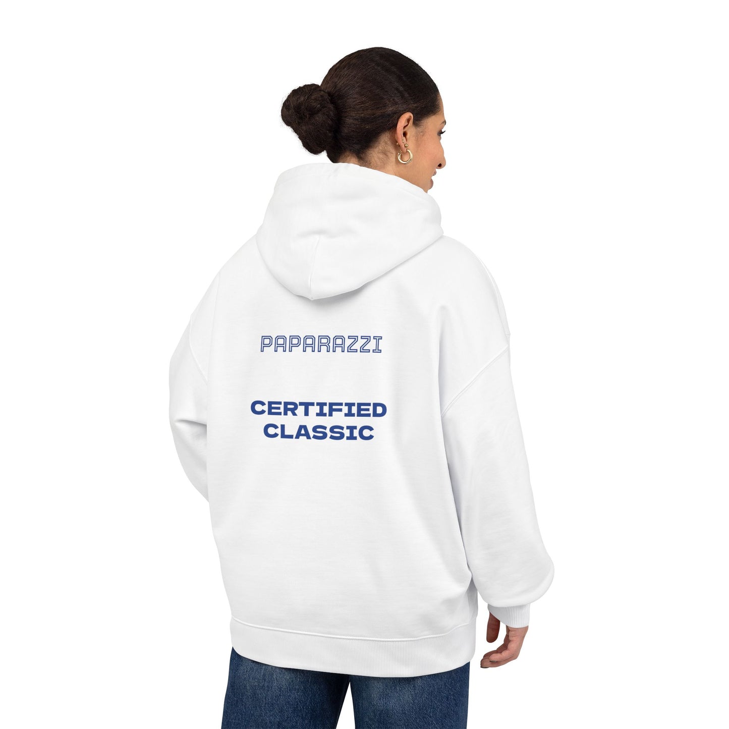 Organic Hoodie by Paparazzi in white with navy blue