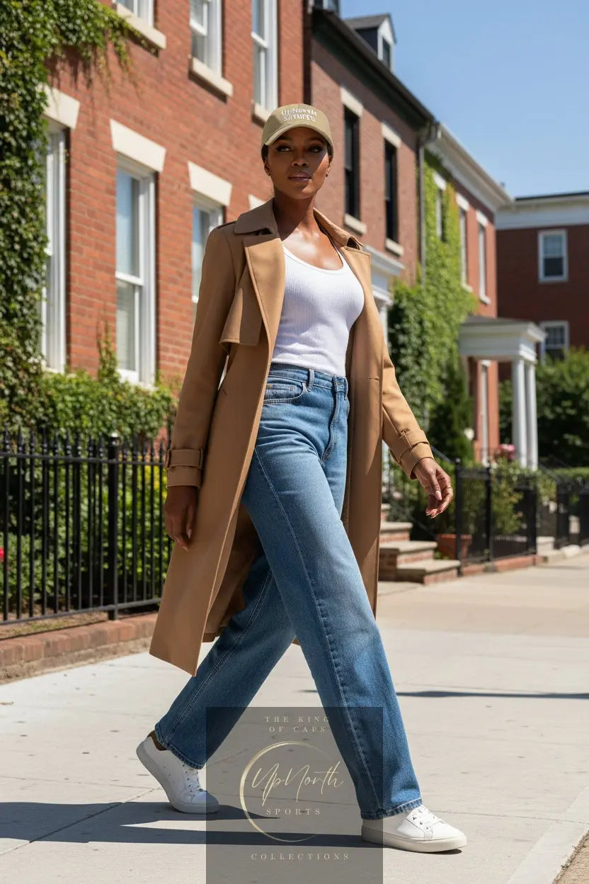 Woman model walking wearing a Khaki UpNorth Sports White Baseball Cap - UpNorth SPORTS