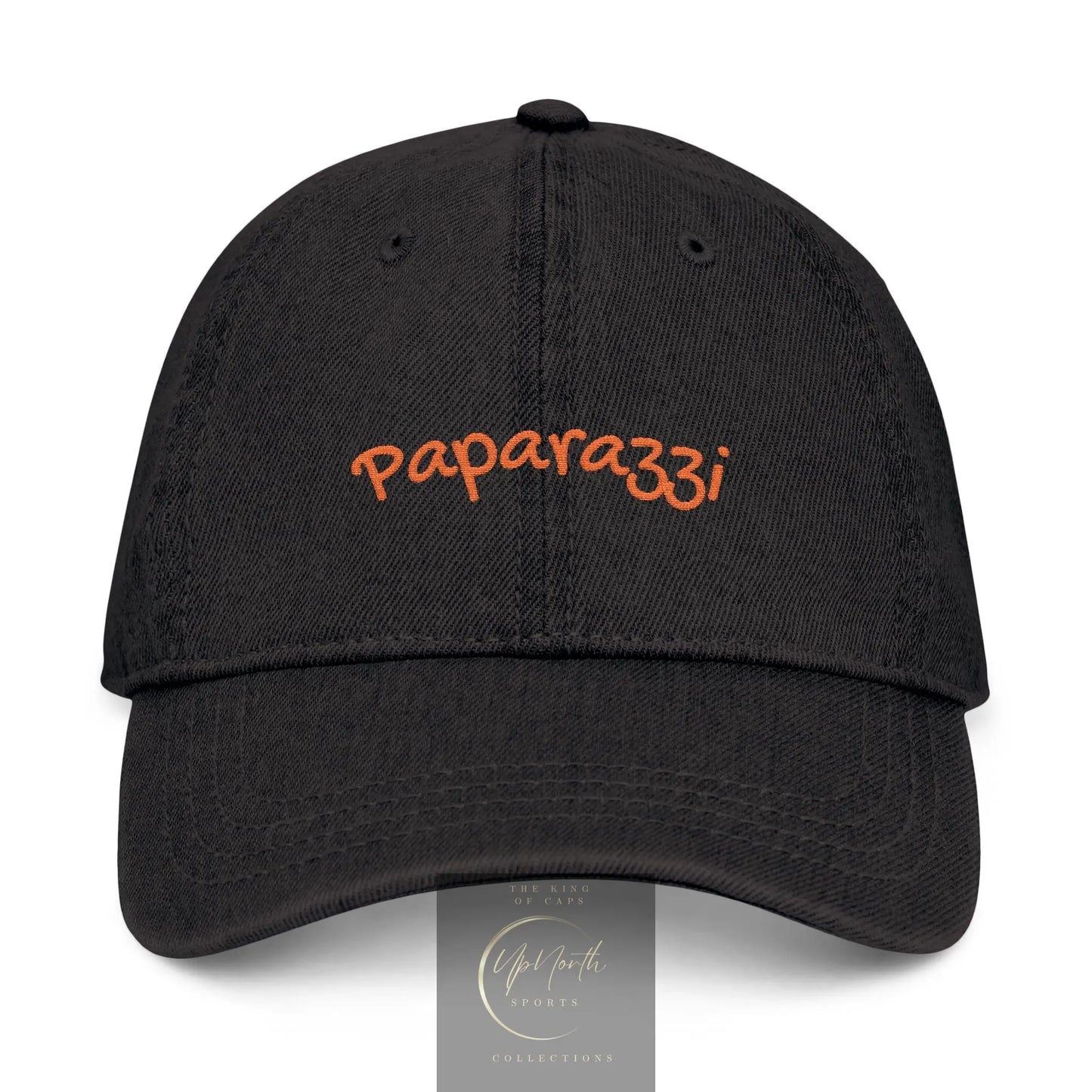 Denim Baseball Cap Paparazzi in black with orange Printify