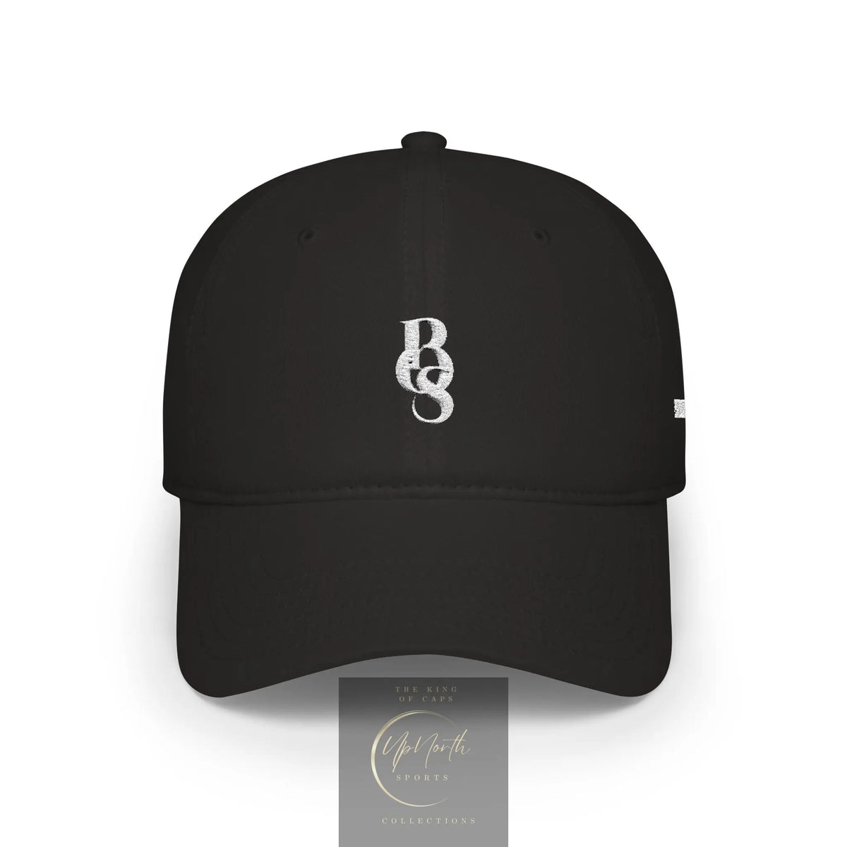 A black baseball cap with a white embroidered monogram 'POS' logo on the front - Paparazzi Original