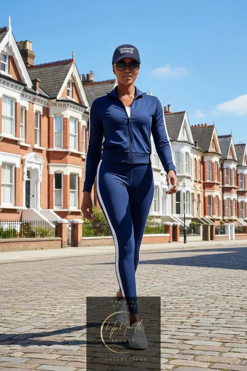 Woman model wearing a Dark Navy UpNorth Sports White Baseball Cap front - UpNorth SPORTS