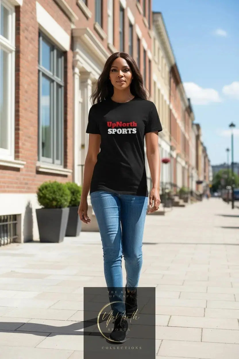 Woman model wearing an UpNorth SPORTS Black T-Shirt - UpNorth SPORTS