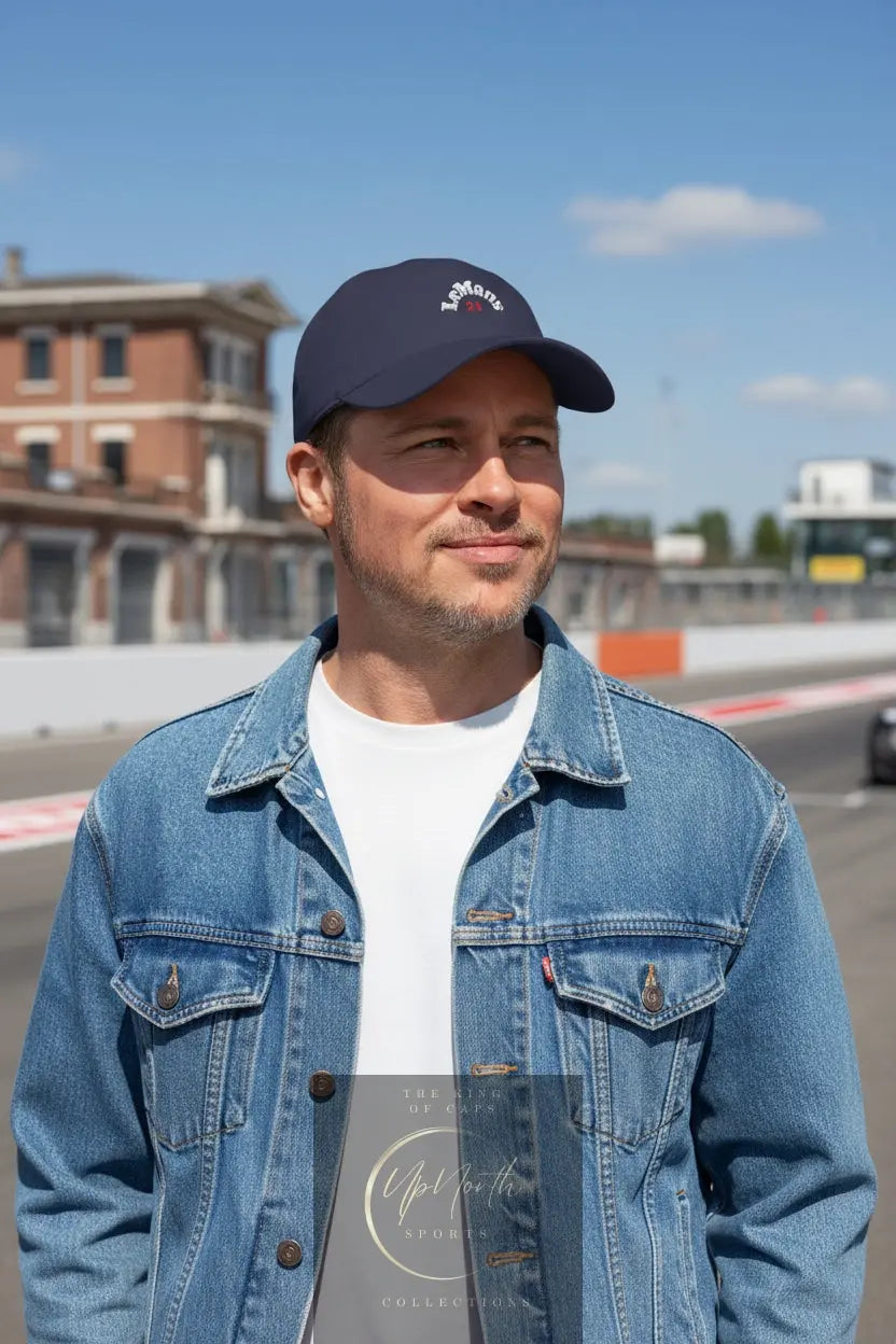 Male model wearing a Dark Navy Le Mans 24 Baseball Cap front - UpNorth SPORTS
