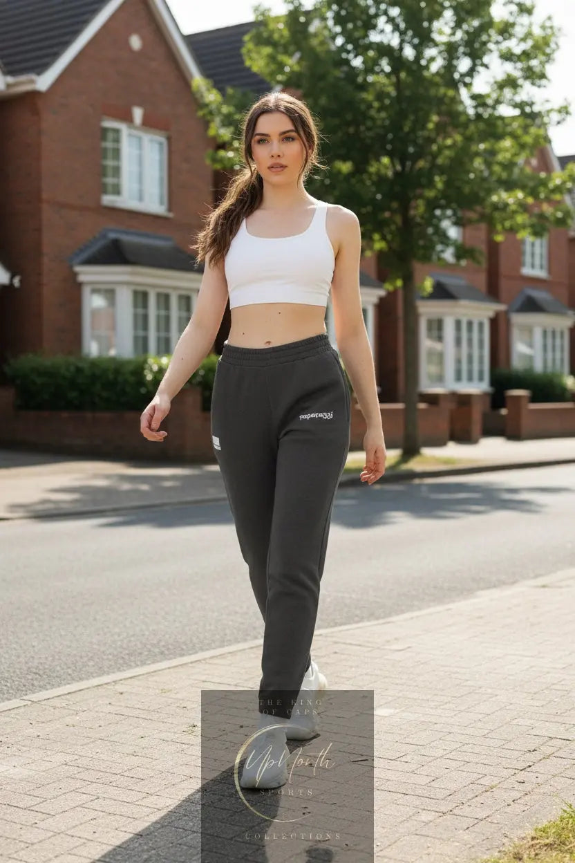 Woman model wearing a pair of Joggers by Adidas Paparazzi dark heather - Paparazzi Original