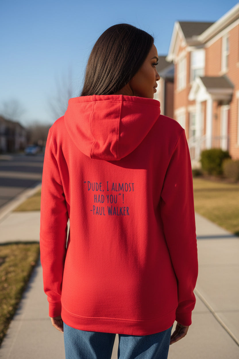 Woman model wearing a Red Navy Premium Paparazzi Adidas Hoodie showing backside - Paparazzi Original