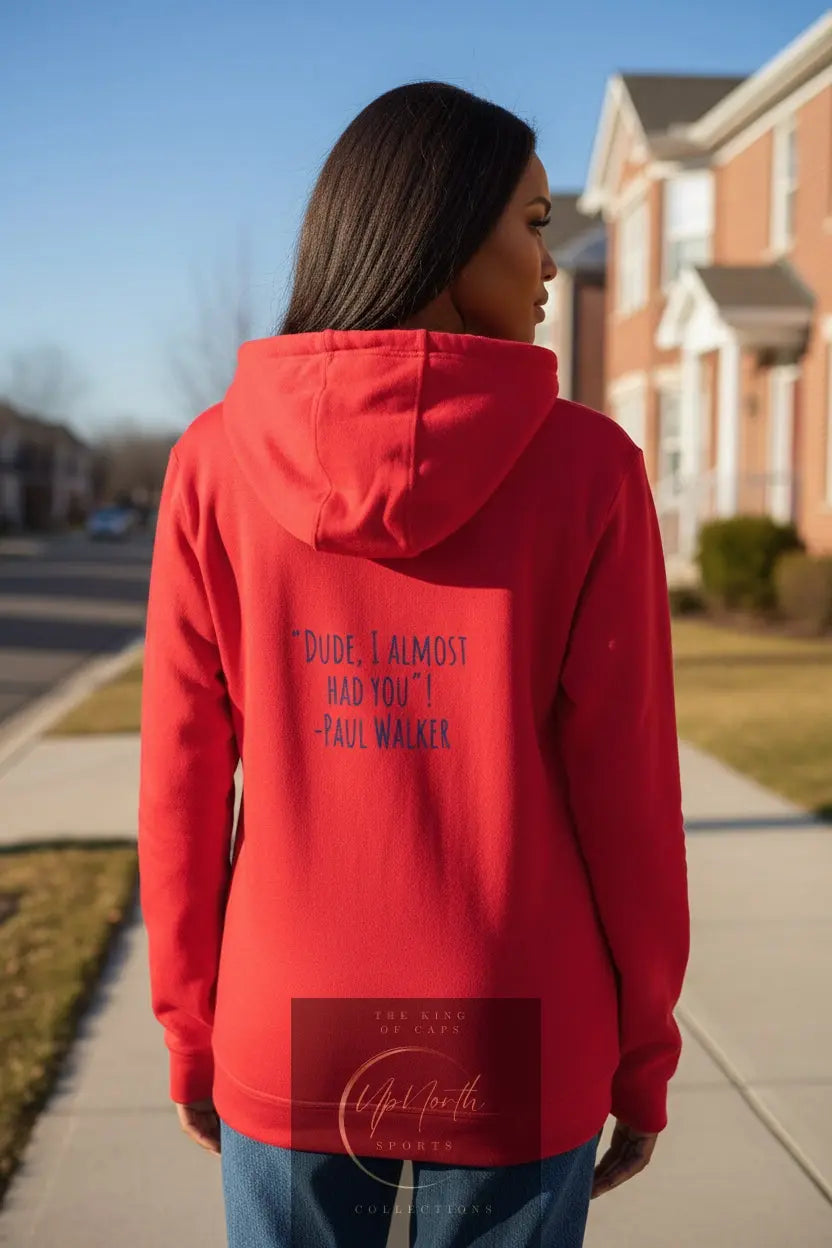Woman model wearing a Red Navy Premium Paparazzi Adidas Hoodie showing backside - Paparazzi Original