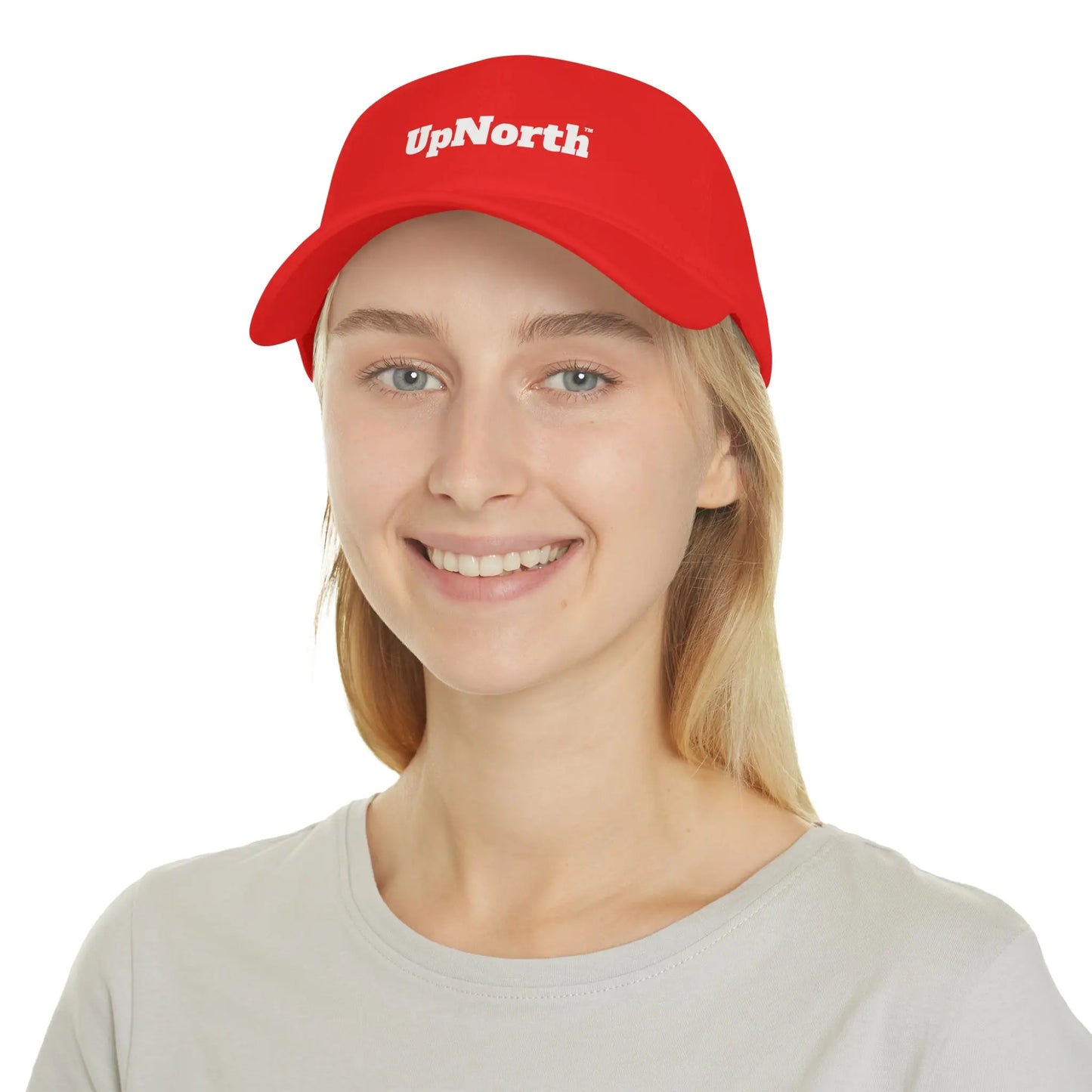 Baseball Cap UpNorth Danish Homage in red and white Printify