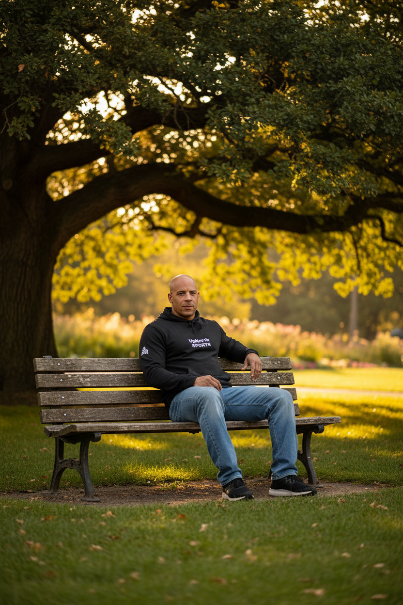Male model wearing a Black Premium UpNorthSPORTS Adidas Hoodie - UpNorth SPORTS