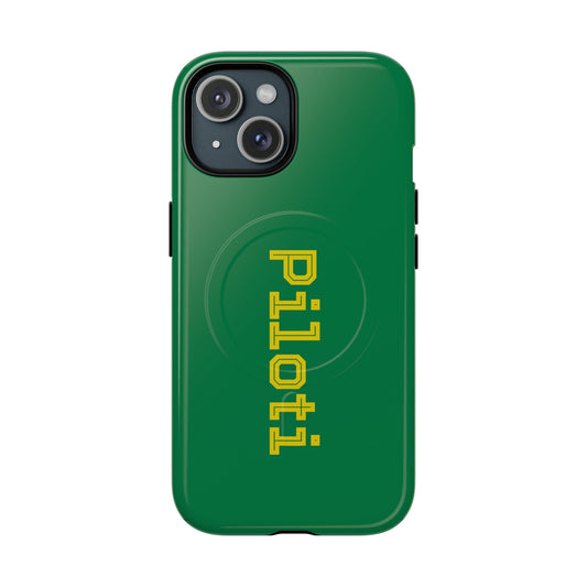 Tough Magnetic iPhone Cases Piloti in dark green with yellow Printify