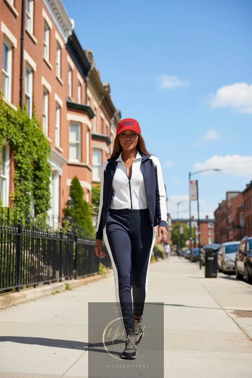Woman model wearing a Red UpNorth Sports Navy Baseball Cap - UpNorth SPORTS