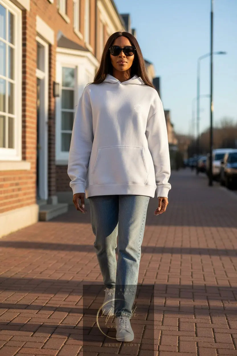 Woman model wearing a Powder White Paparazzi Luxury Hoodie - Paparazzi Original