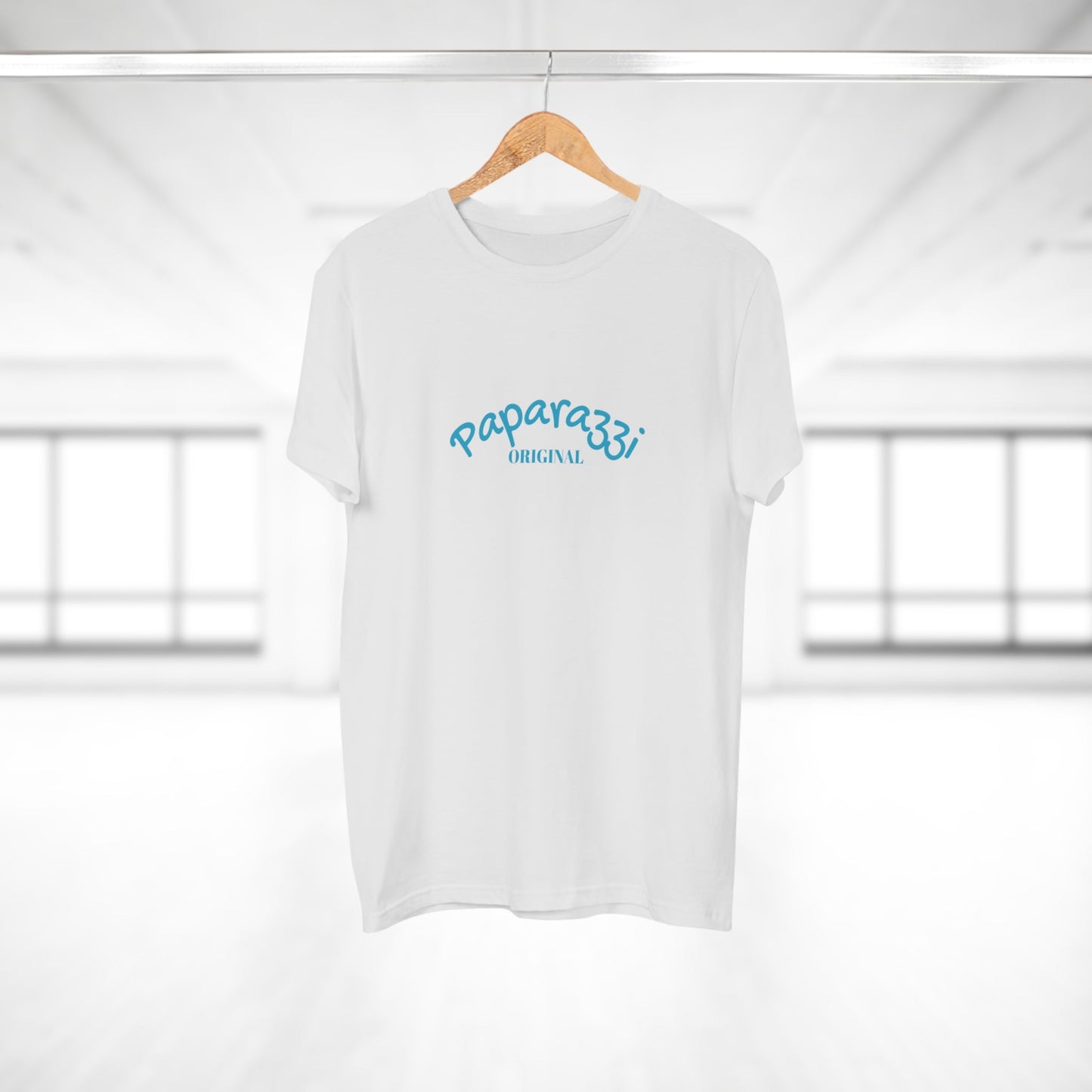 Paparazzi Men T-shirt white with turquoise Printify