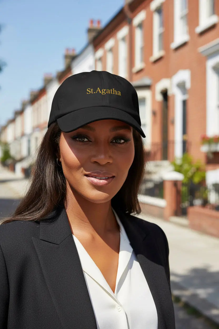 Woman model wearing a Baseball Cap St Agatha yellow on black - UpNorth SPORTS