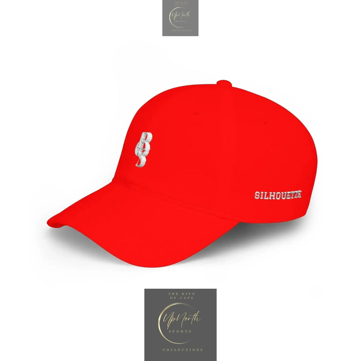 White embroidery of 'POS' logo at the front and 'SILHOUETTE' at the left side on this red Paparazzi Baseball Cap - Paparazzi Original