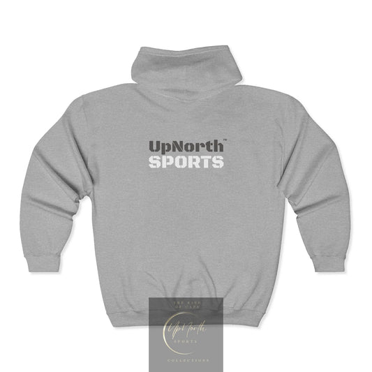 UpNorth Sports Grey Full Zip Hoodie backside - UpNorth SPORTS