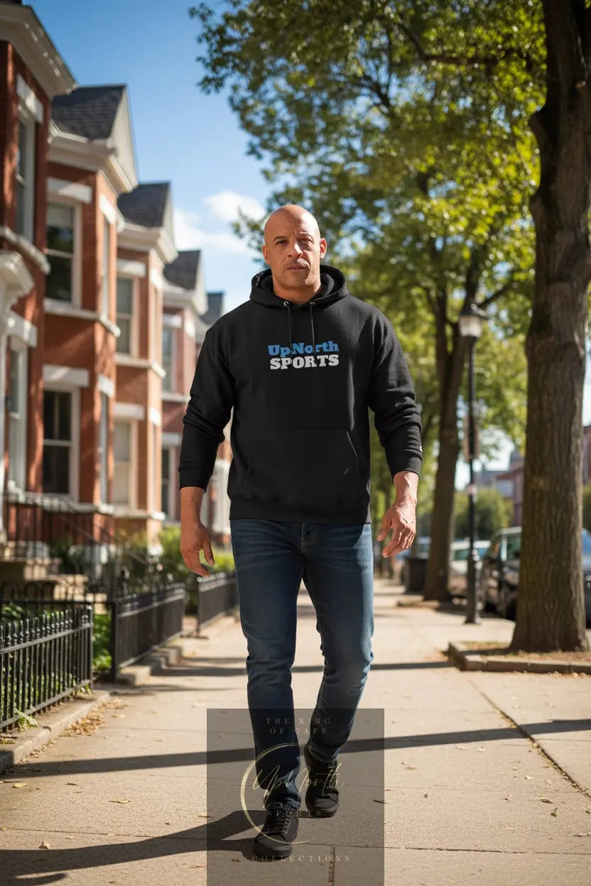Male model wearing a Black UpNorth Sports MFF Champion Hoodie - UpNorth SPORTS