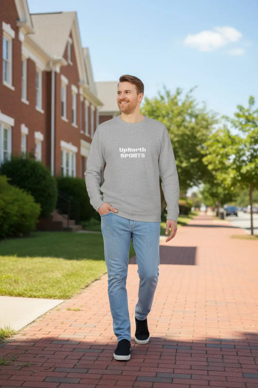 Male model wearing a Grey Heather Premium UpNorthSPORTS Adidas - UpNorth SPORTS