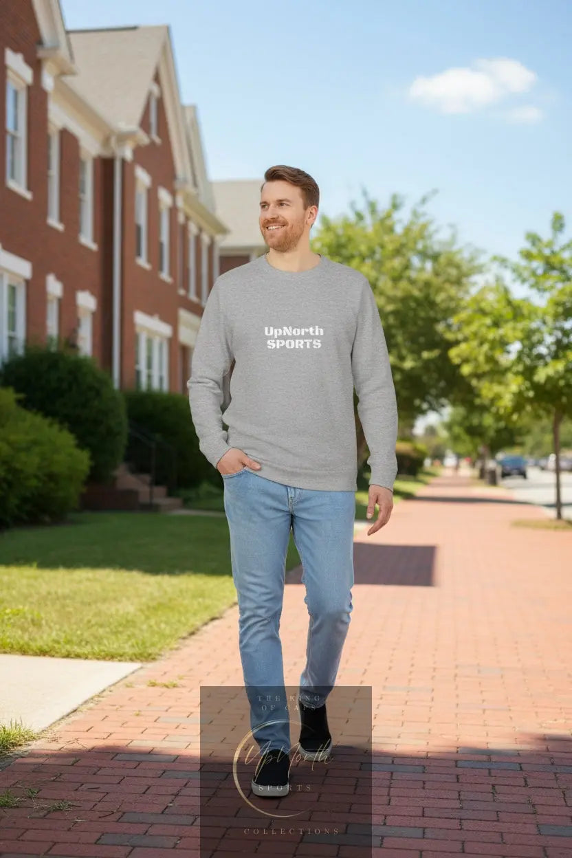 Male model wearing a Grey Heather Premium UpNorthSPORTS Adidas - UpNorth SPORTS