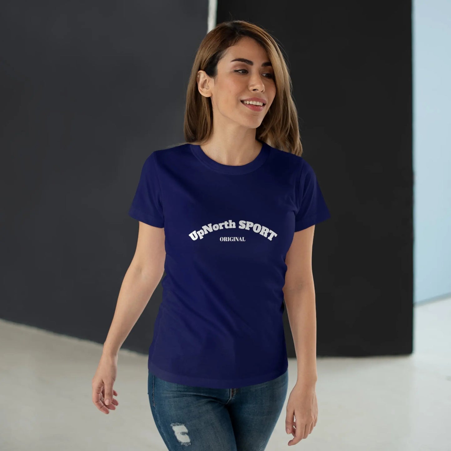 Women T-Shirt navy with white Printify