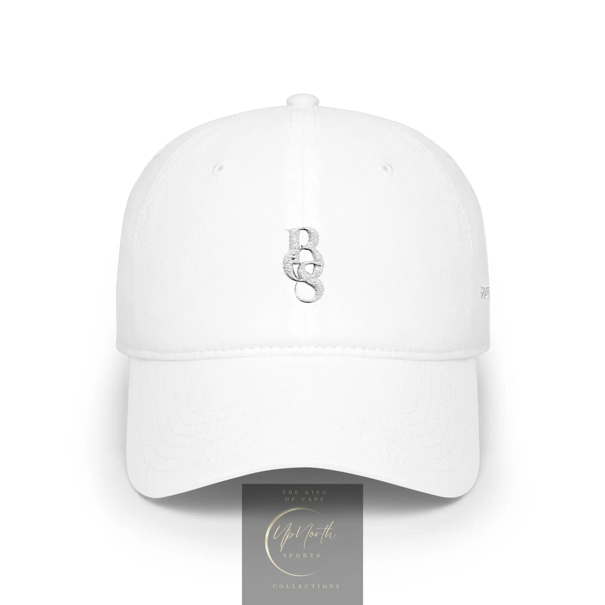 A white baseball cap featuring a white embroidered monogram 'POS' logo on the front - Paparazzi Original