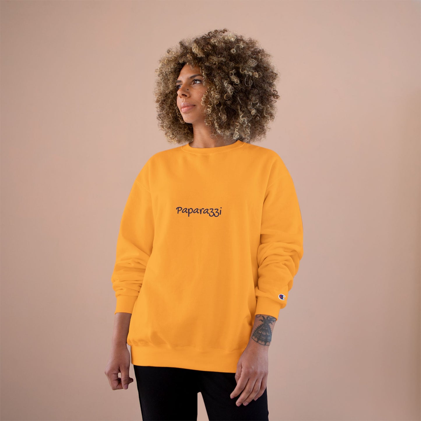 White Gold Paparazzi Champion Sweatshirt Printify