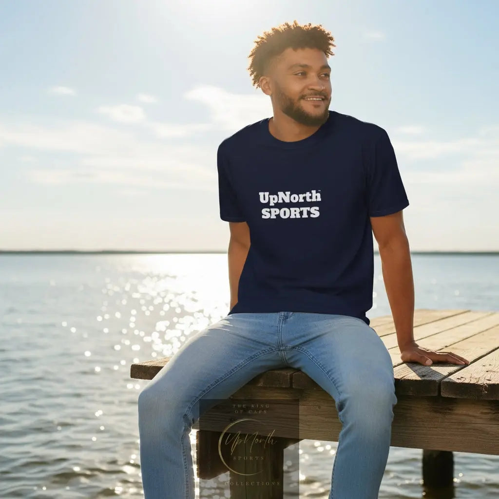 Male model wearing a Navy White Unisex T-shirt - UpNorth SPORTS