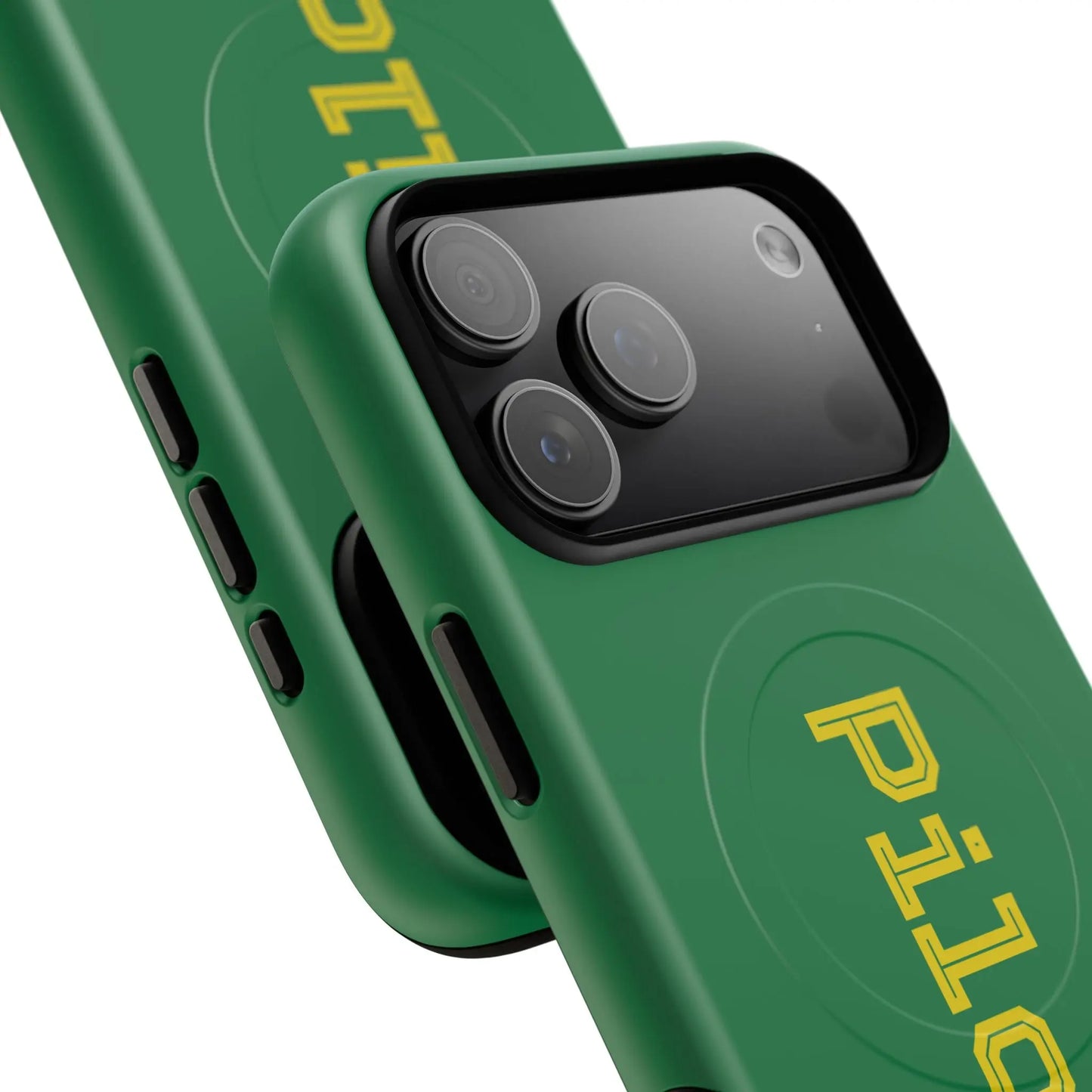 Tough Magnetic iPhone Cases Piloti in dark green with yellow Printify