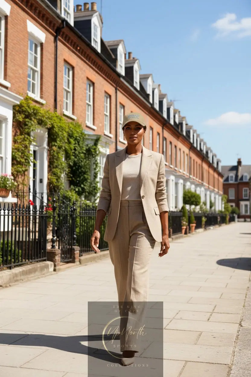 Woman model walking wearing Khaki UpNorth Sports Grey Baseball Cap - UpNorth SPORTS