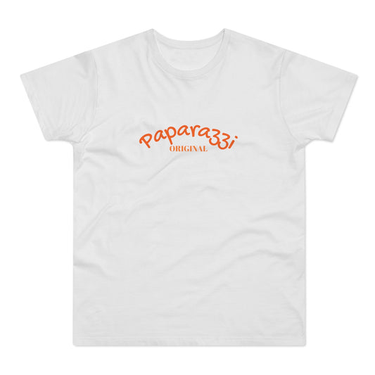 Paparazzi Men T-shirt white with flame and orange Printify