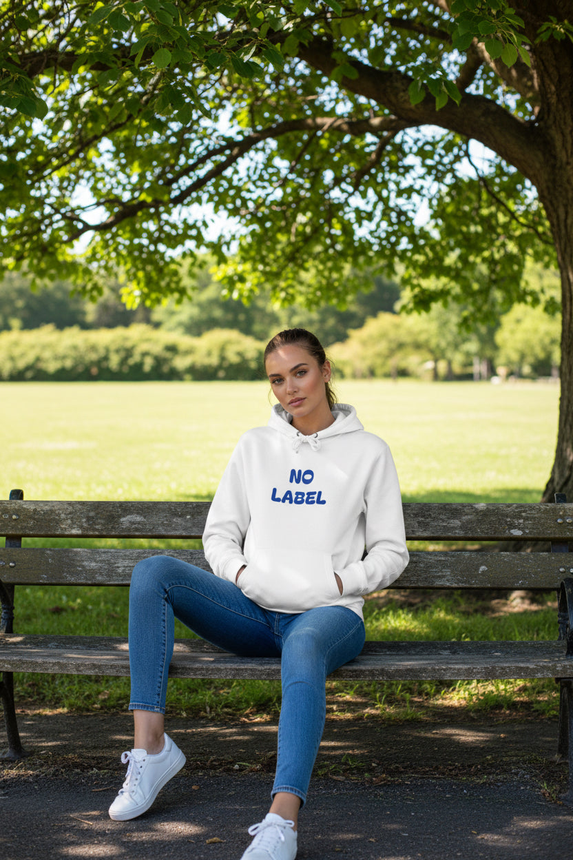Woman model wearing a No Label Navy on White Hoodie front - UpNorth SPORTS
