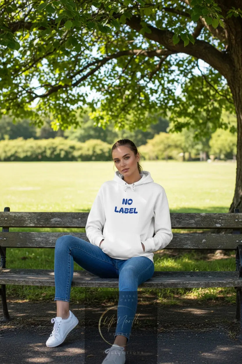 Woman model wearing a No Label Navy on White Hoodie front - UpNorth SPORTS