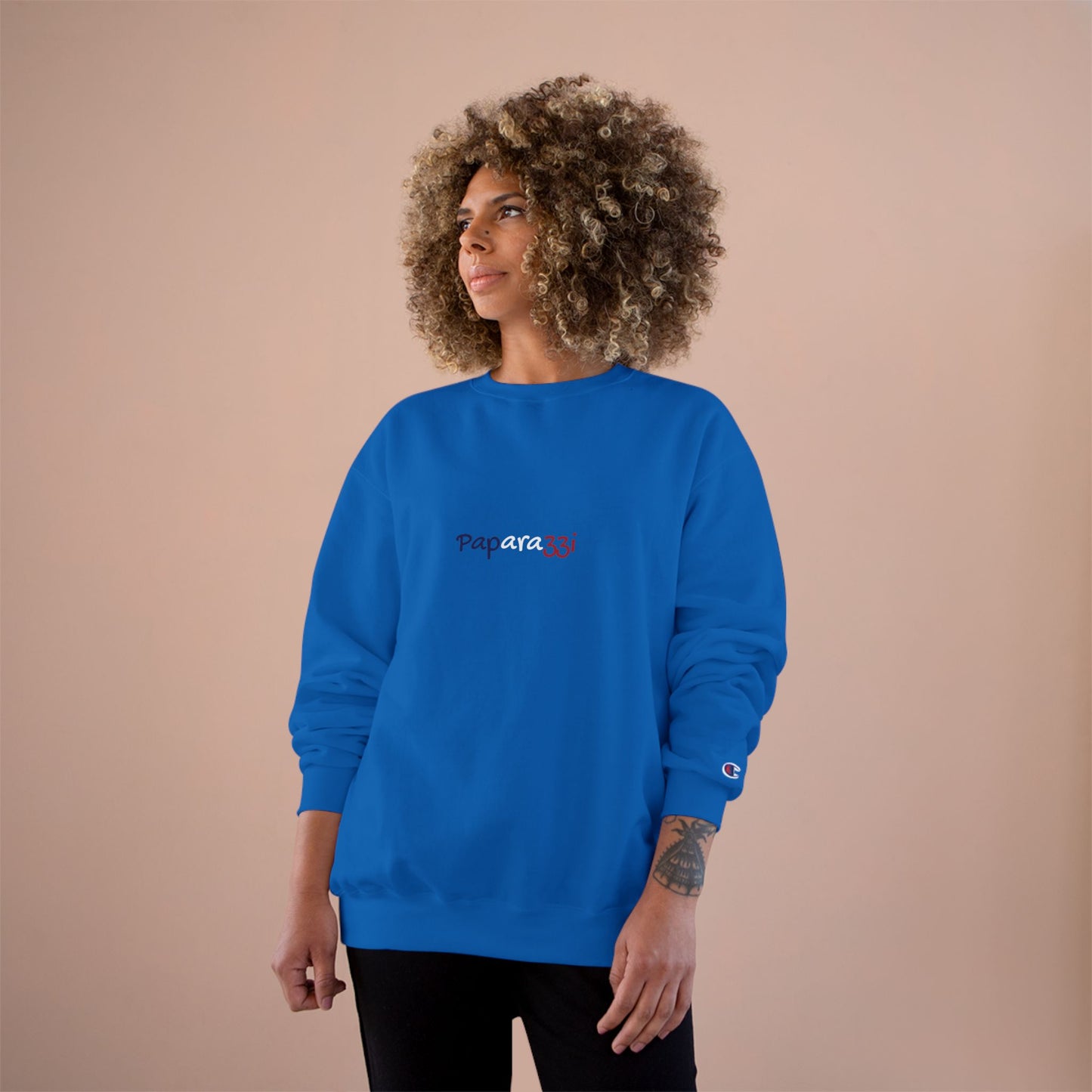 White Royal Gold Paparazzi Champion Sweatshirt Printify