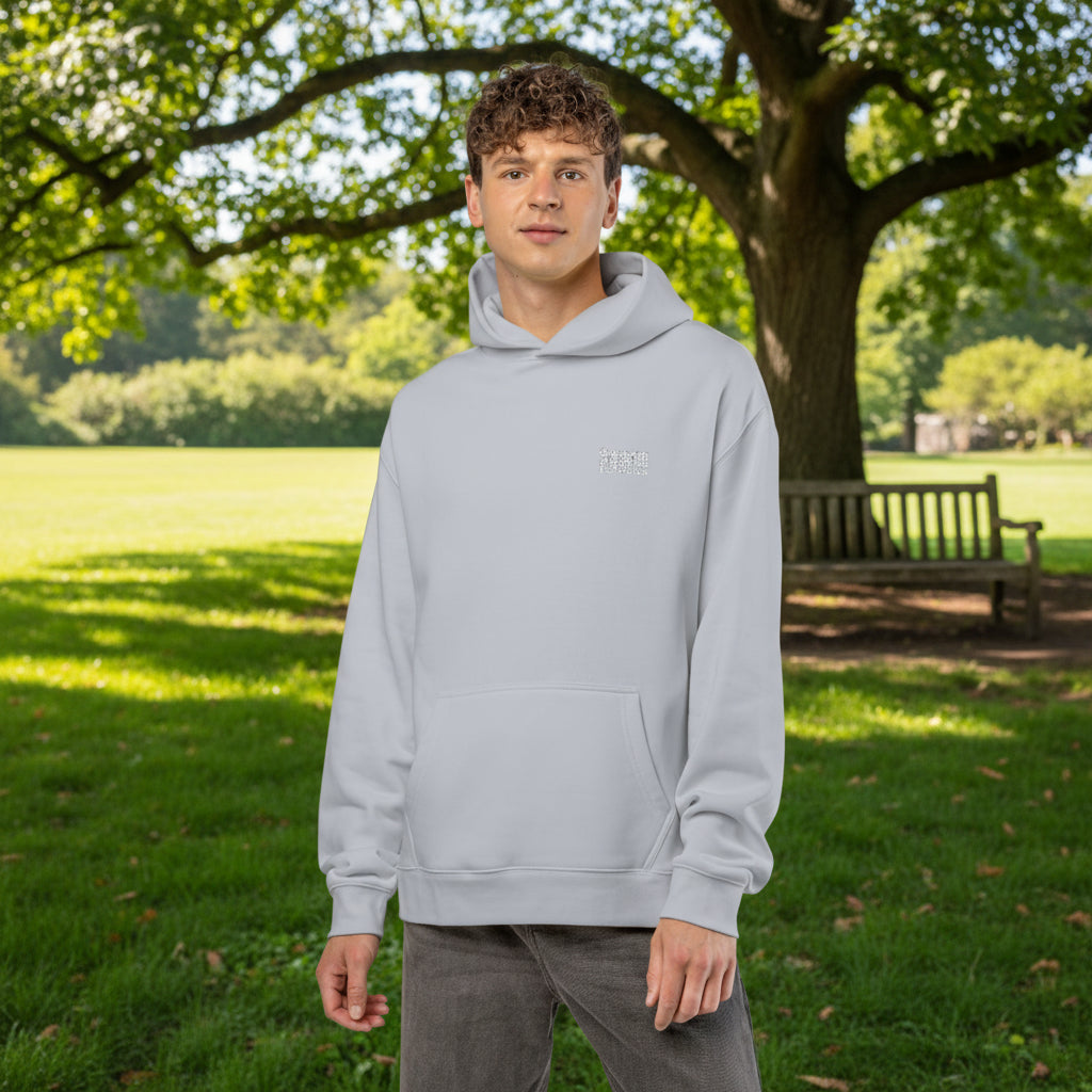 Man wearing a White Paparazzi Avantgarde Powder White Hoodie