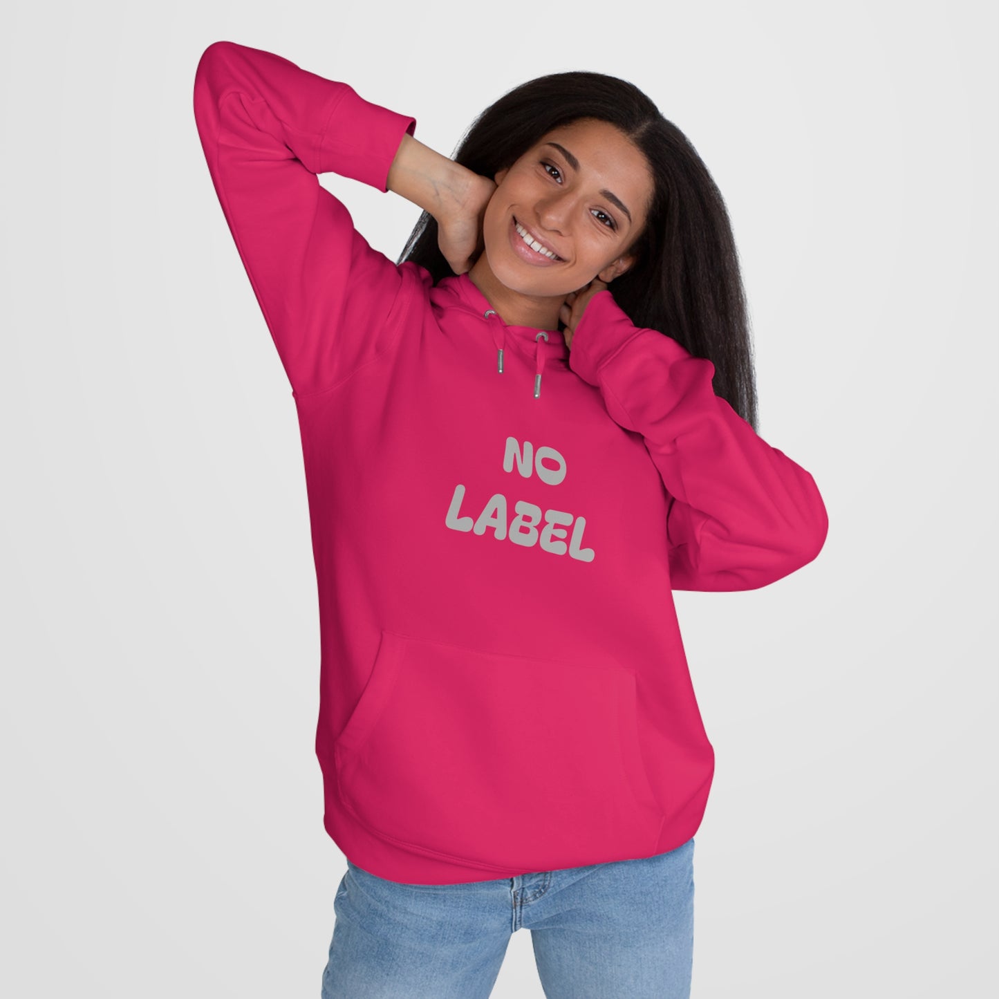 No Label Lightgrey on Magenta Hoodie Printify