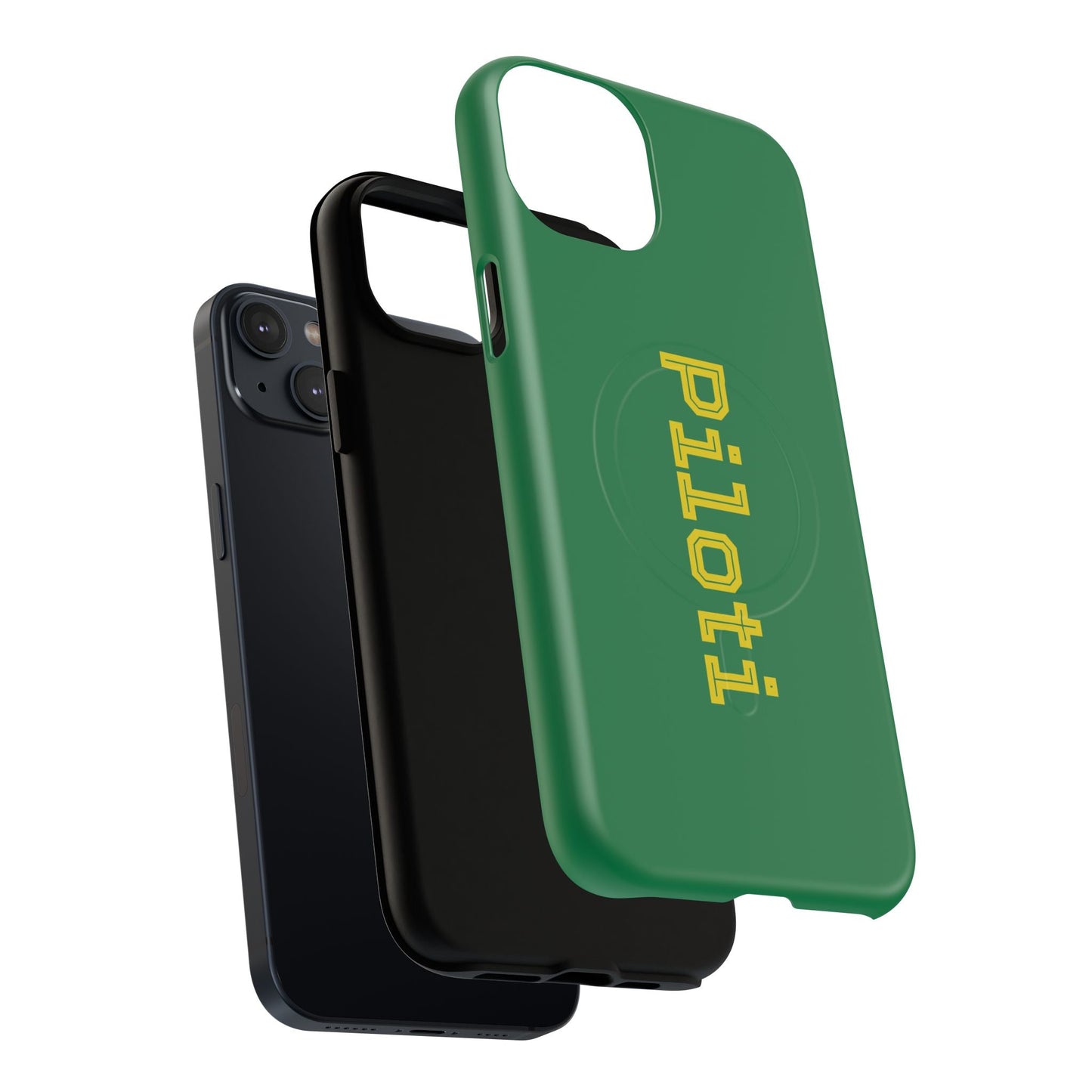 Tough Magnetic iPhone Cases Piloti in dark green with yellow Printify