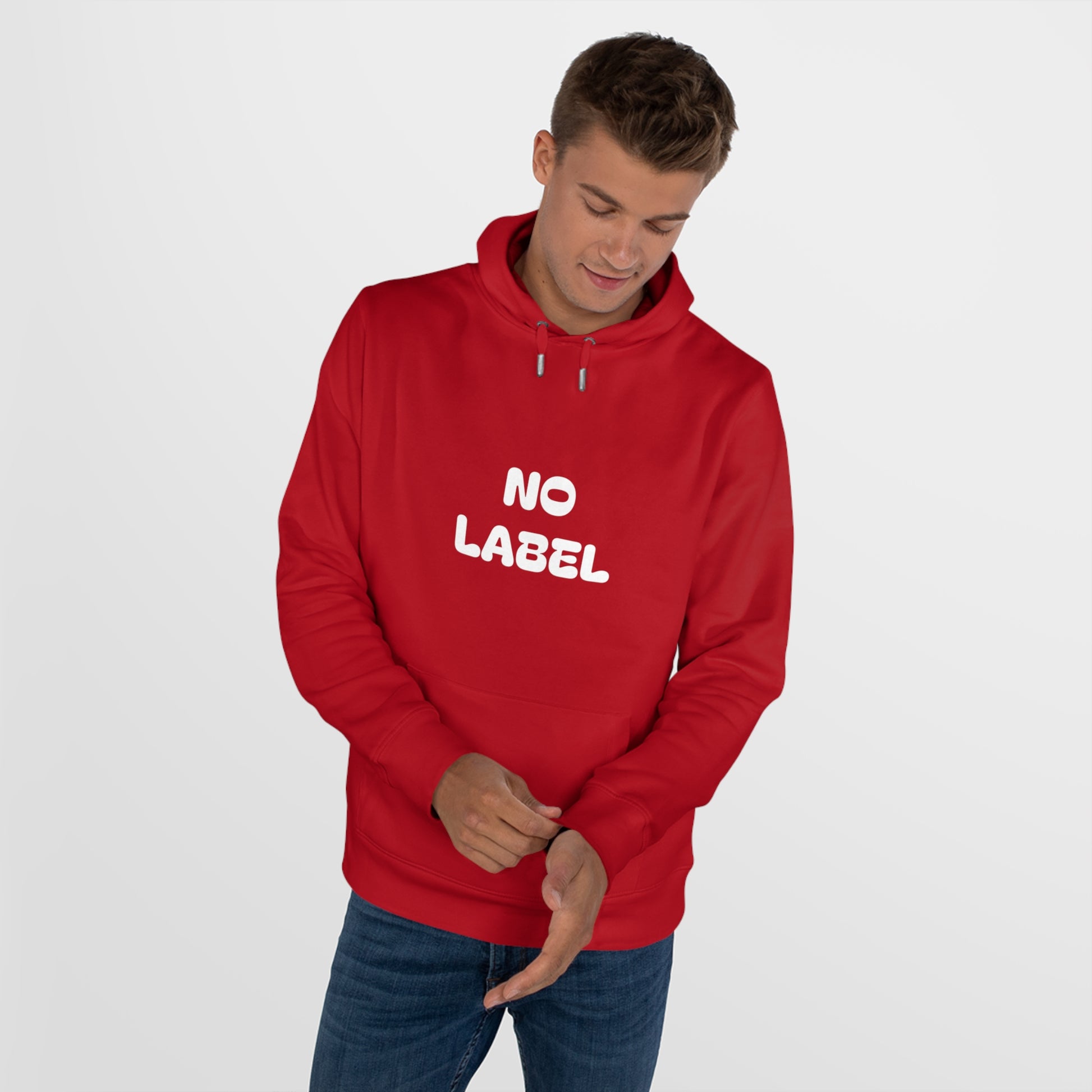 No Label White on Red Hoodie Printify