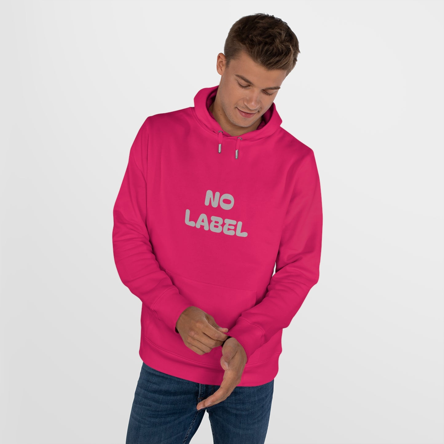 No Label Lightgrey on Magenta Hoodie Printify