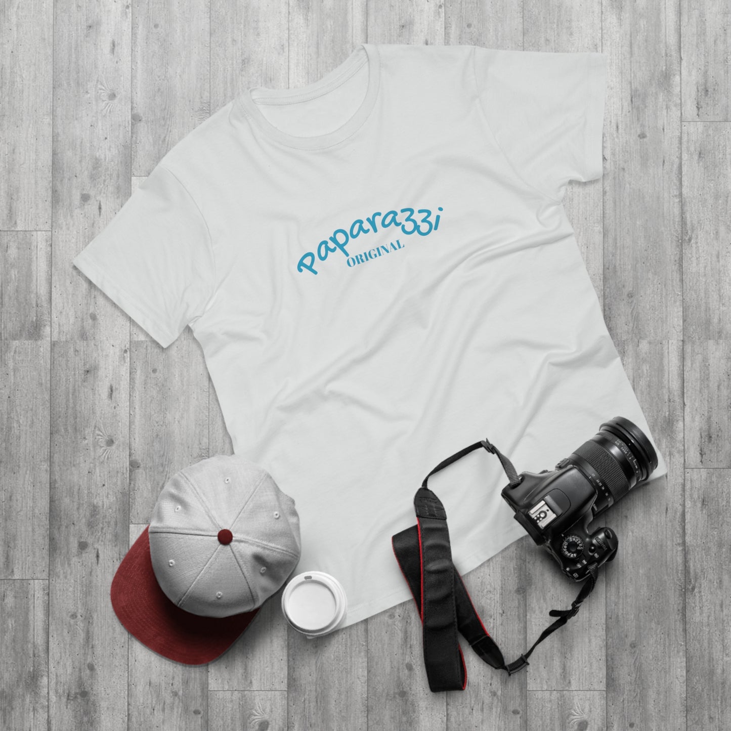 Paparazzi Men T-shirt white with turquoise
