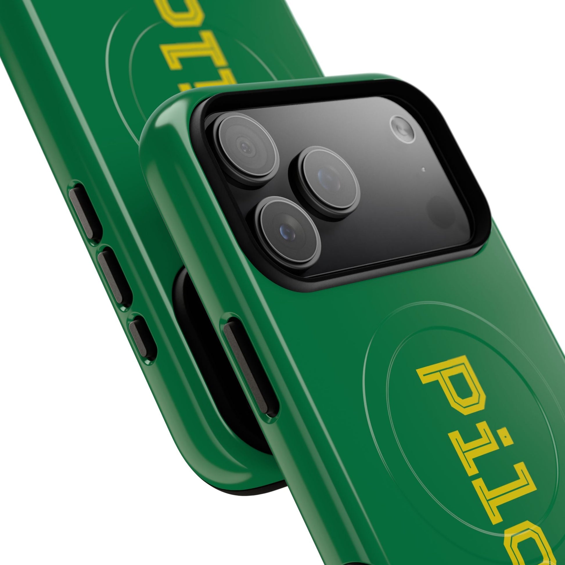 Tough Magnetic iPhone Cases Piloti in dark green with yellow Printify