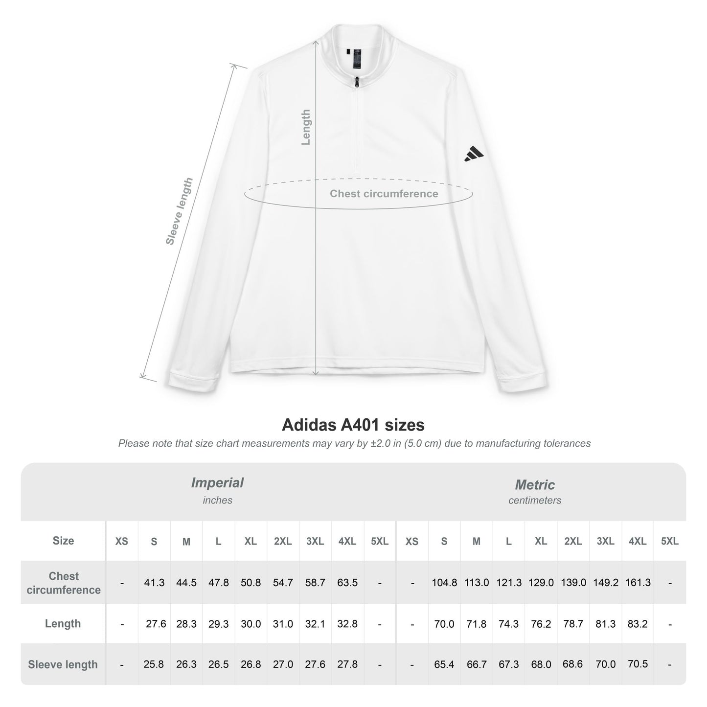 Adidas® MONACO Navy Quarter-Zip Pullover size-chart