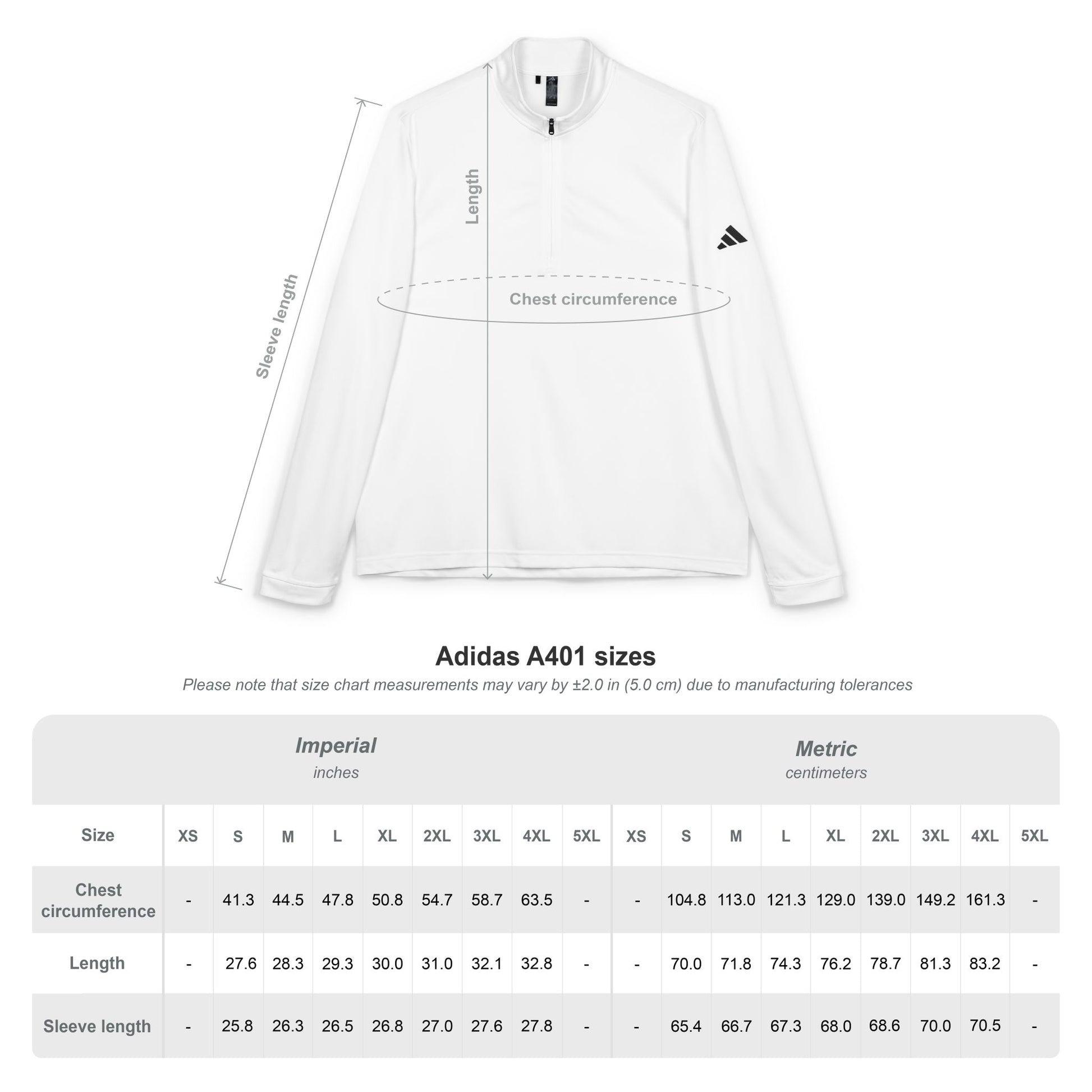 Adidas® MONACO Navy Quarter-Zip Pullover size-chart