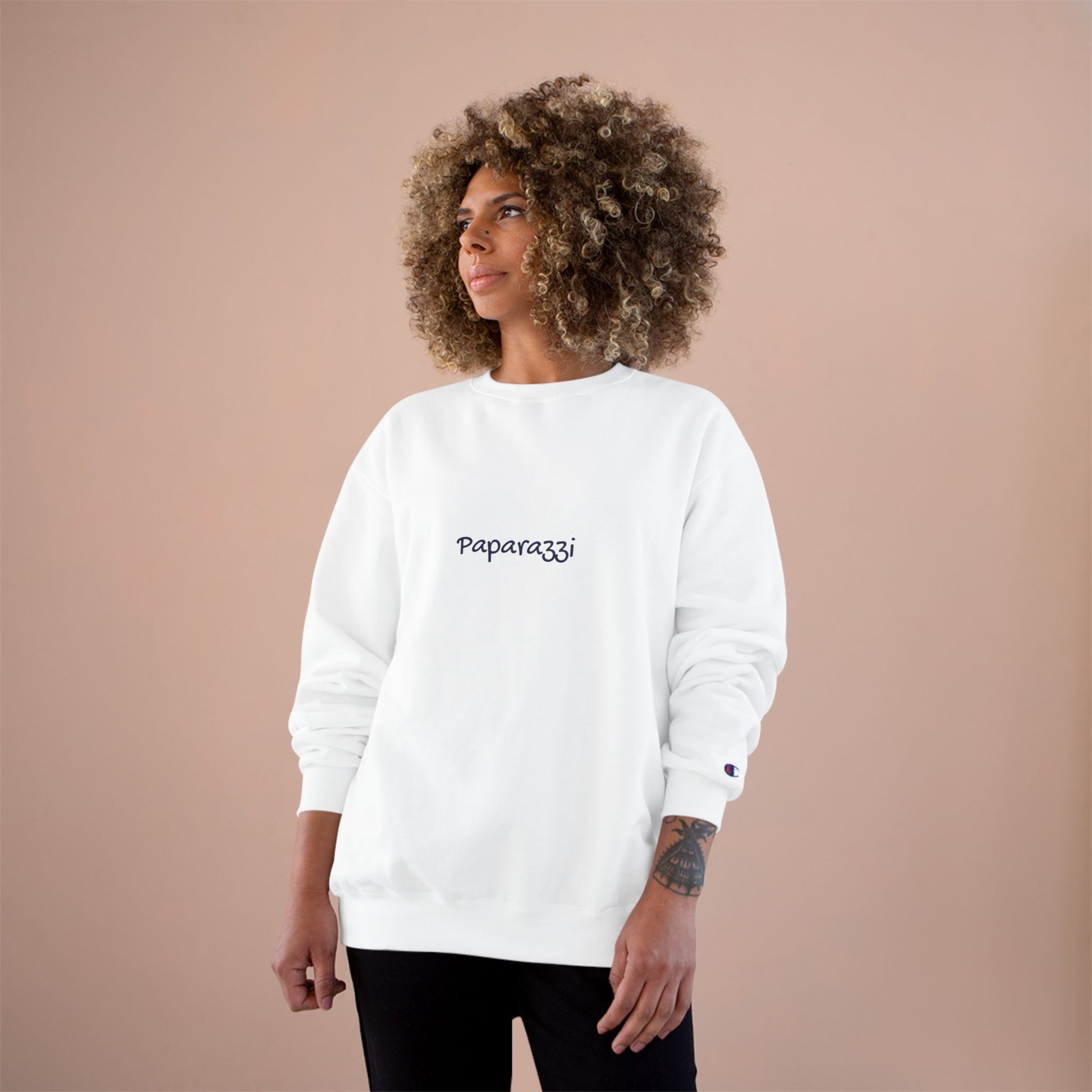 White Gold Paparazzi Champion Sweatshirt Printify
