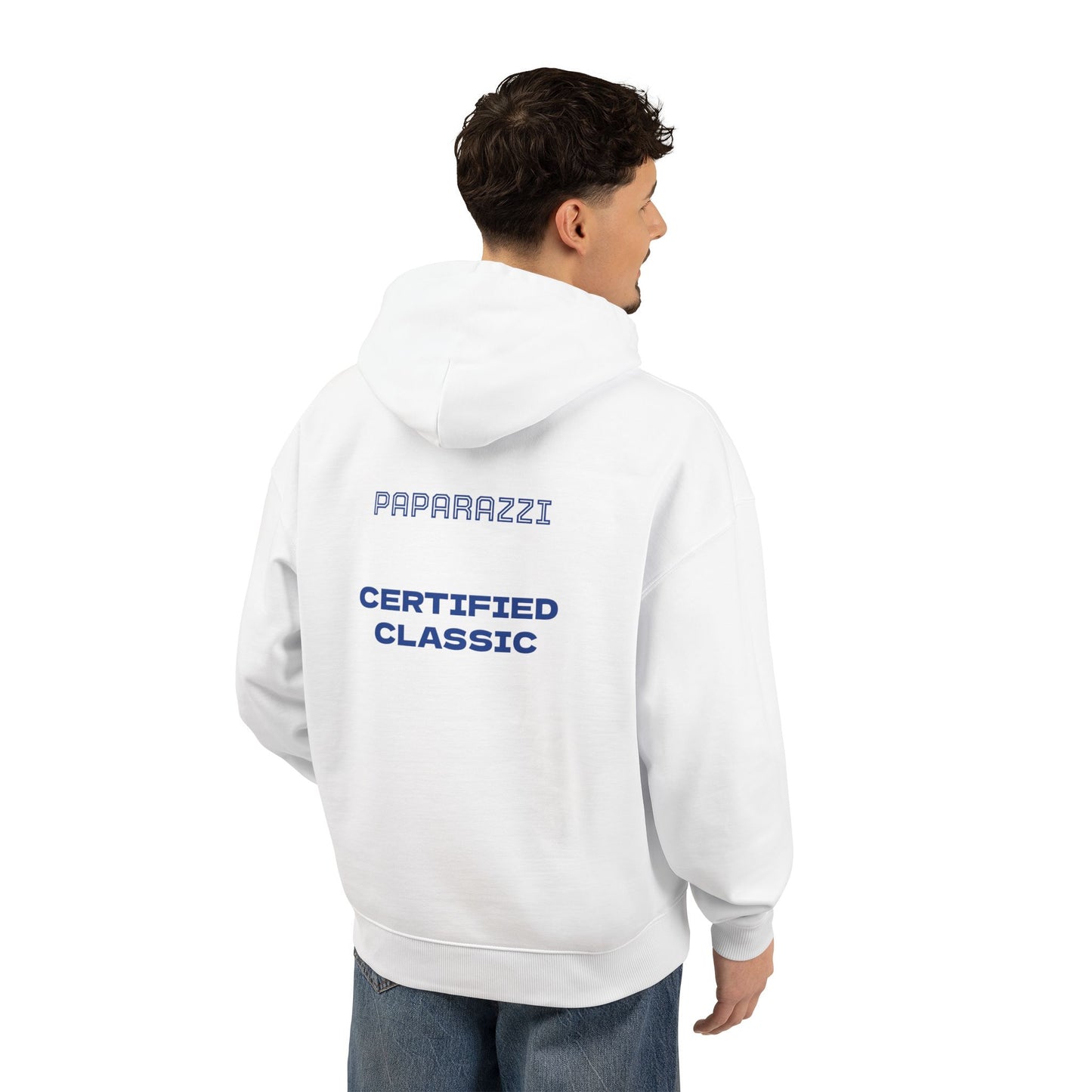 Organic Hoodie by Paparazzi in white with navy blue