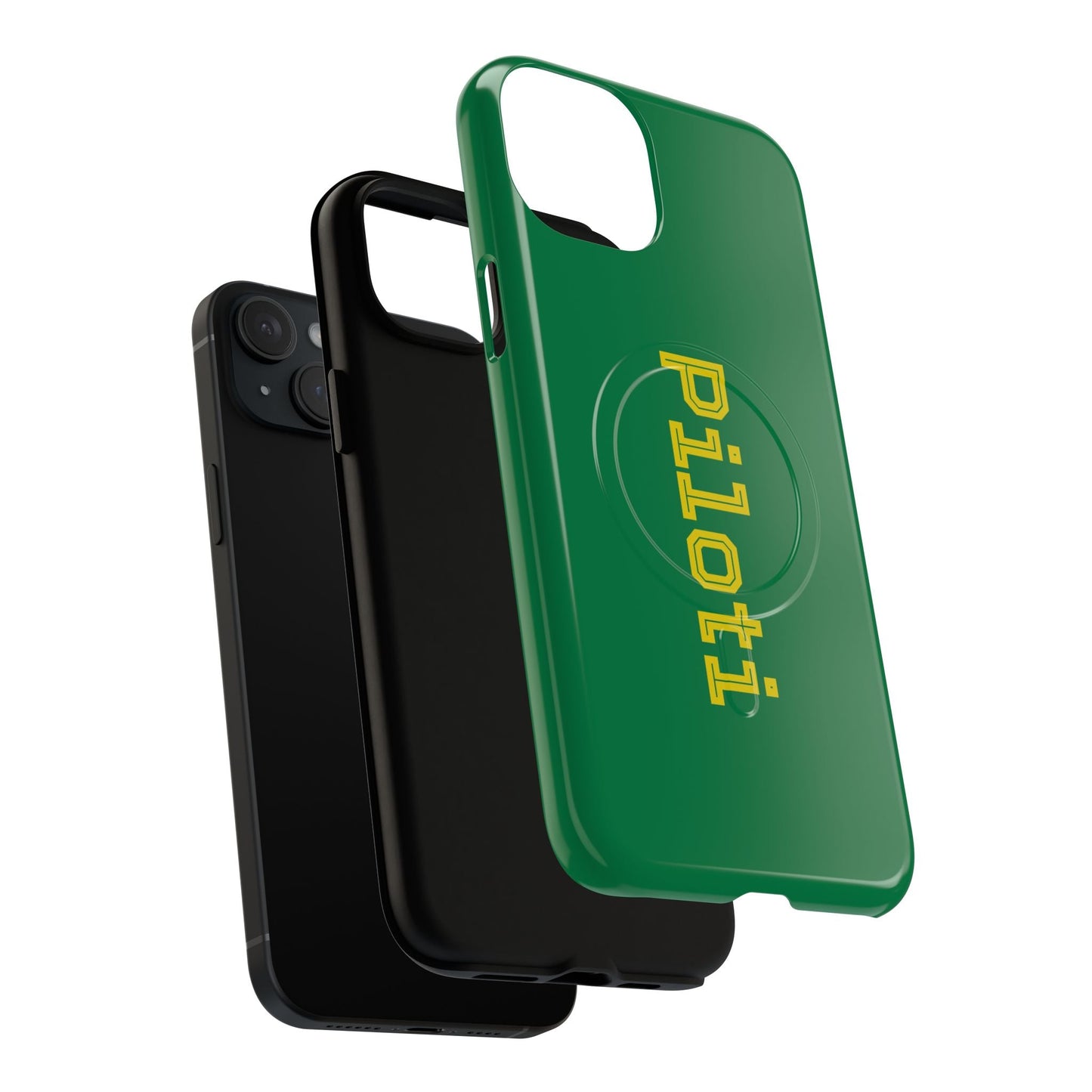 Tough Magnetic iPhone Cases Piloti in dark green with yellow Printify