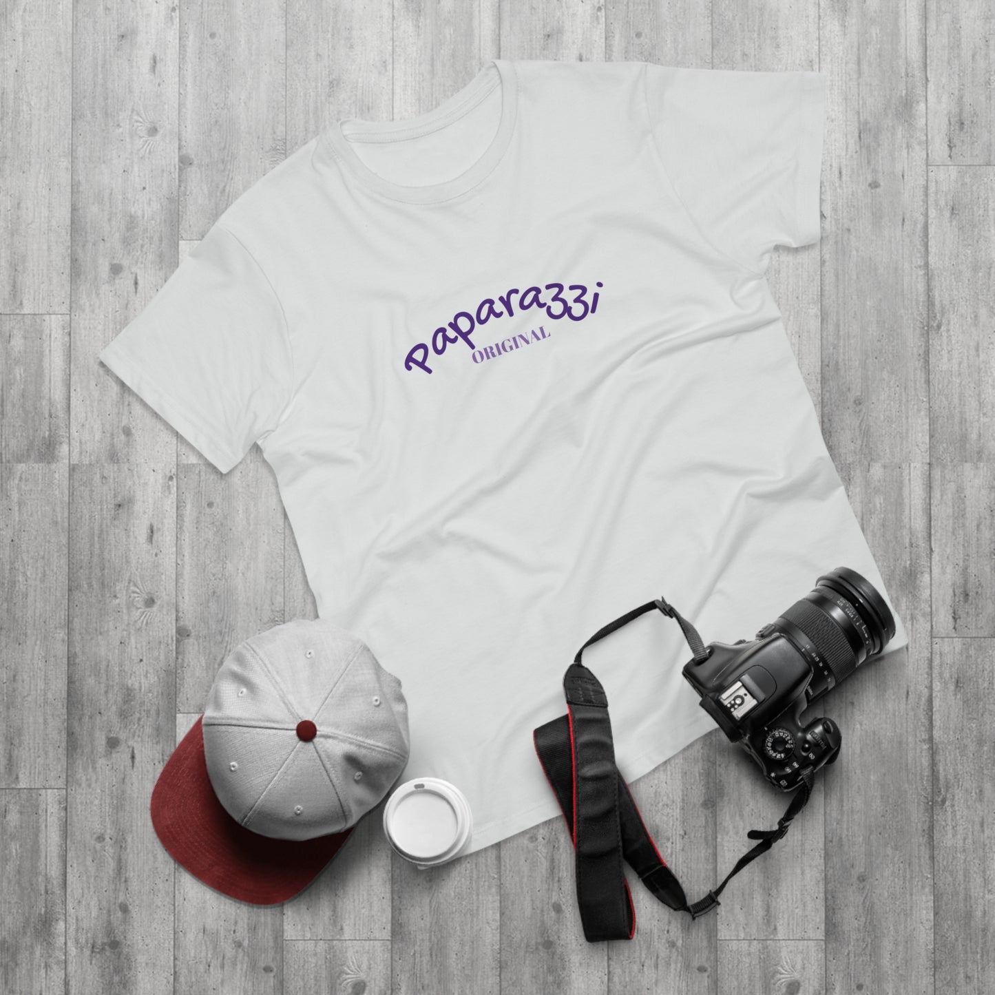 Paparazzi Men T-shirt white with purple and pink