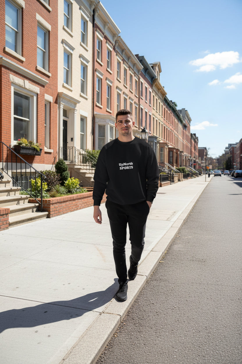 Male model wearing a Black Multicolor UpNorth SPORTS Champion Sweatshirt - UpNorth SPORTS