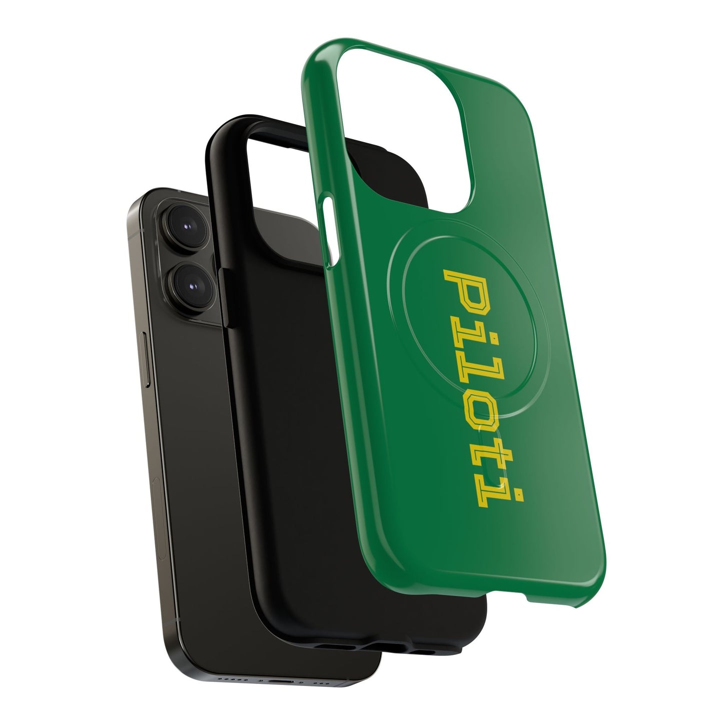 Tough Magnetic iPhone Cases Piloti in dark green with yellow Printify