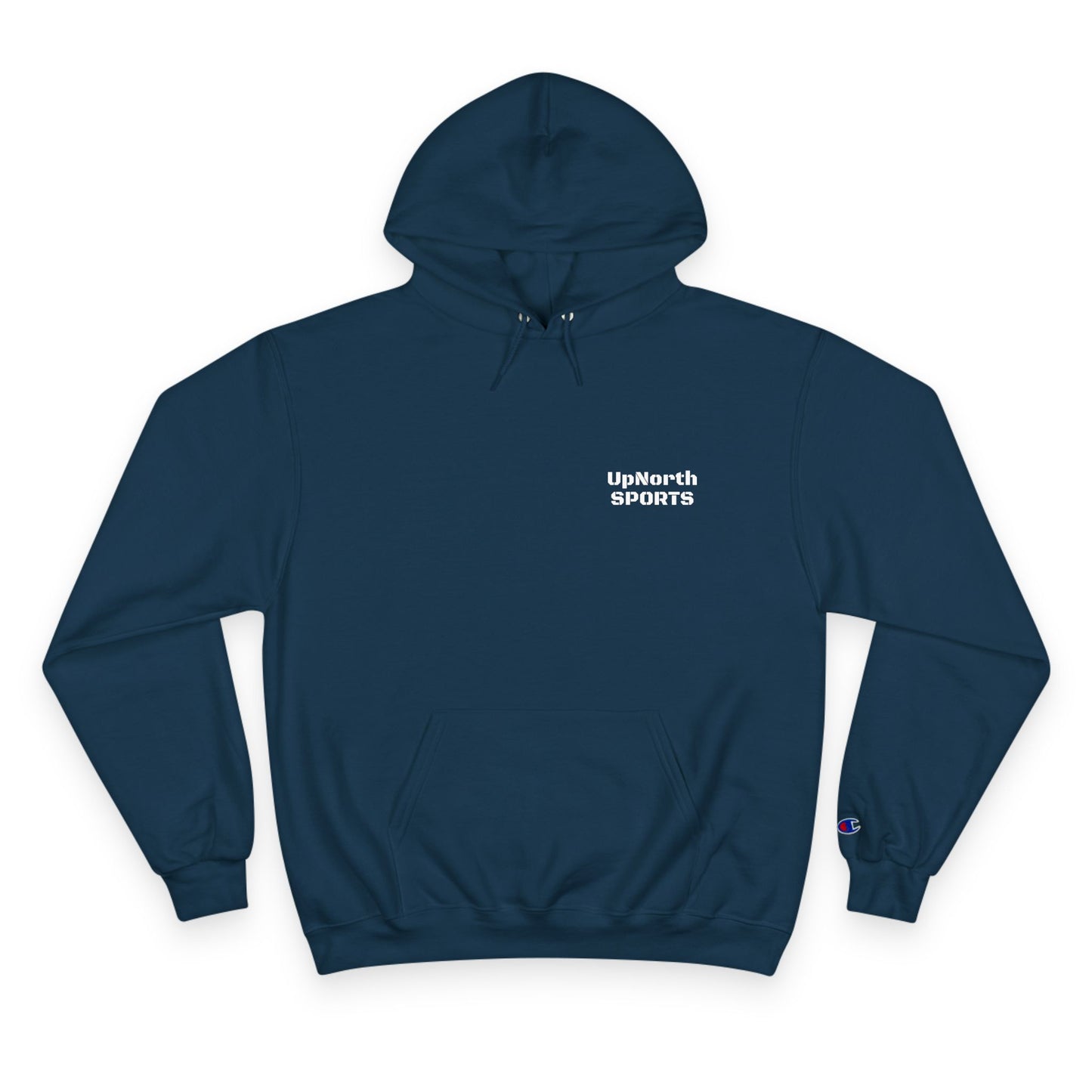 Navy UpNorth SPORTS White Logo Champion Hoodie front - UpNorth SPORTS